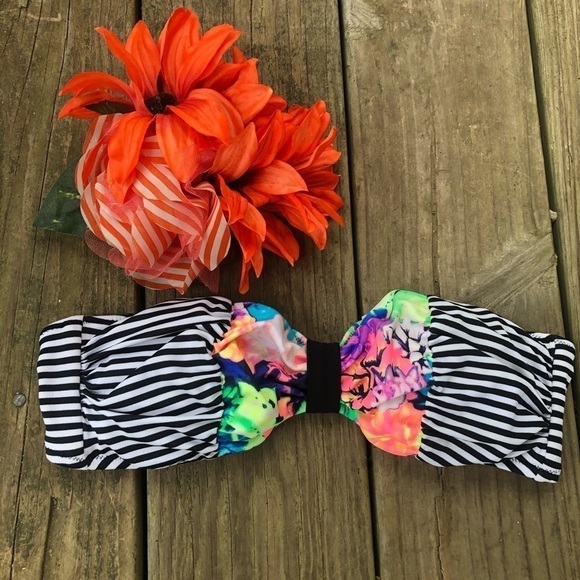 Vs Floral Striped Bandeau Bikini Top Small - Picture 1 of 7